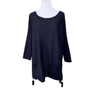 Lilly Pulitzer 27966 Elba Black Tunic Sweater Pom Poms Coolmax Sz Large